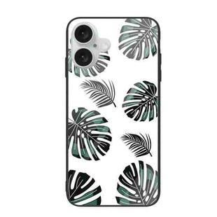 For iPhone 16 Plus Colorful Painted Glass Phone Case(Banana Leaf)