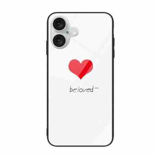 For iPhone 16 Colorful Painted Glass Phone Case(Red Heart)