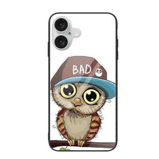 For iPhone 16 Colorful Painted Glass Phone Case(Owl)