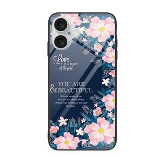 For iPhone 16 Colorful Painted Glass Phone Case(Flower)