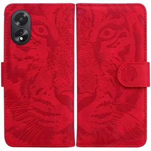 For OPPO A38 4G / A18 Tiger Embossing Pattern Flip Leather Phone Case(Red)