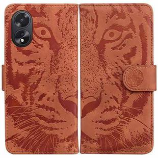 For OPPO A38 4G / A18 Tiger Embossing Pattern Flip Leather Phone Case(Brown)