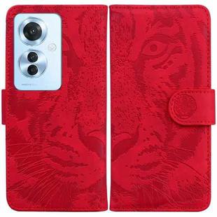 For OPPO Reno11 F Global Tiger Embossing Pattern Flip Leather Phone Case(Red)