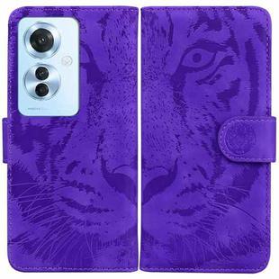 For OPPO Reno11 F Global Tiger Embossing Pattern Flip Leather Phone Case(Purple)