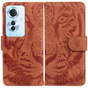 For OPPO Reno11 F Global Tiger Embossing Pattern Flip Leather Phone Case(Brown)