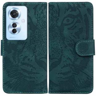 For OPPO F25 Pro 5G Global Tiger Embossing Pattern Flip Leather Phone Case(Green)