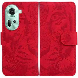 For OPPO Reno11 Global Tiger Embossing Pattern Flip Leather Phone Case(Red)