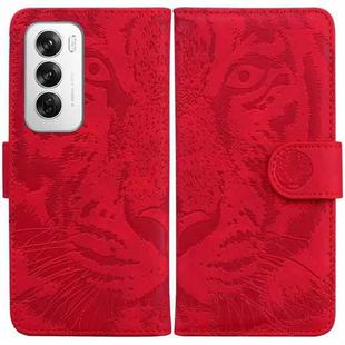 For OPPO Reno12 5G Global Tiger Embossing Pattern Flip Leather Phone Case(Red)