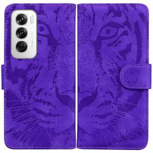 For OPPO Reno12 5G Global Tiger Embossing Pattern Flip Leather Phone Case(Purple)