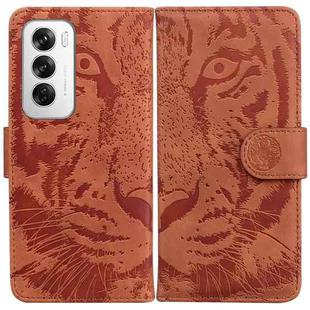 For OPPO Reno12 5G Global Tiger Embossing Pattern Flip Leather Phone Case(Brown)