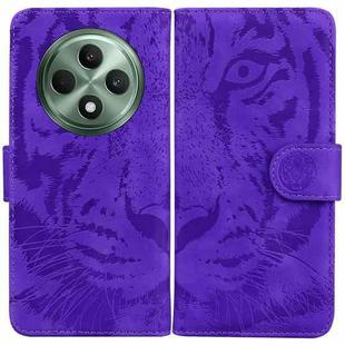 For OPPO Reno12 F 5G Tiger Embossing Pattern Flip Leather Phone Case(Purple)