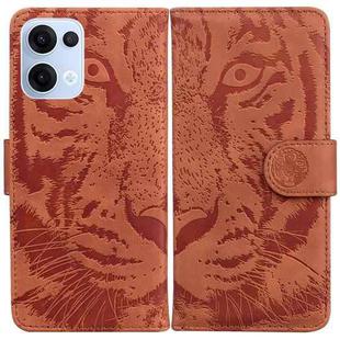For OPPO Reno13 Global Tiger Embossing Pattern Flip Leather Phone Case(Brown)