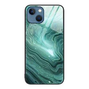 For iPhone 15 Plus Marble Pattern Glass Protective Phone Case(Water Waves)