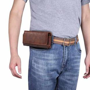 For 4.7-5.4 inch Mobile Phone Cowhide Texture Oxford Cloth Horizontal Waist Bag(Brown)