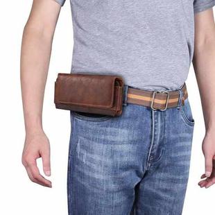 For 6.1 inch Mobile Phone Cowhide Texture Oxford Cloth Horizontal Waist Bag(Brown)