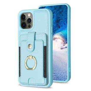For iPhone 12 / 12 Pro BF27 Metal Ring Card Bag Holder Phone Case(Blue)