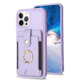 For iPhone 12 Pro Max BF27 Metal Ring Card Bag Holder Phone Case(Purple)
