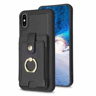 For iPhone XS Max BF27 Metal Ring Card Bag Holder Phone Case(Black)
