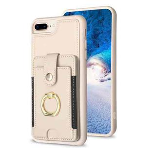 For iPhone 8 Plus / 7 Plus BF27 Metal Ring Card Bag Holder Phone Case(Beige)