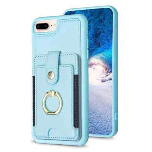 For iPhone 8 Plus / 7 Plus BF27 Metal Ring Card Bag Holder Phone Case(Blue)