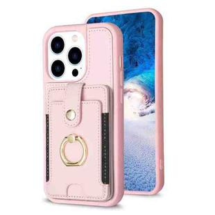 For iPhone 15 Pro BF27 Metal Ring Card Bag Holder Phone Case(Pink)