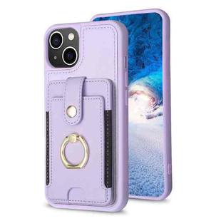 For iPhone 15 Plus BF27 Metal Ring Card Bag Holder Phone Case(Purple)