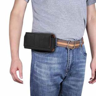 For 6.2-6.5 inch Mobile Phone Cowhide Texture Oxford Cloth Stitching Horizontal Waist Bag(Black)