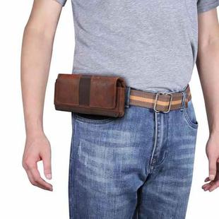 For 6.2-6.5 inch Mobile Phone Cowhide Texture Oxford Cloth Stitching Horizontal Waist Bag(Brown)