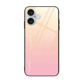 For iPhone 16 Plus Gradient Color Glass Phone Case(Yellow Pink)