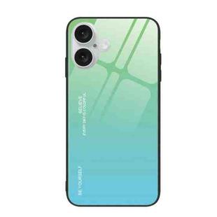 For iPhone 16 Gradient Color Glass Phone Case(Green Cyan)