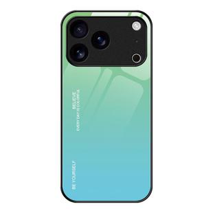 For iPhone 17 Pro Max Gradient Color Glass Phone Case(Green Cyan)