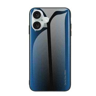 For iPhone 16 Plus Texture Gradient Glass TPU Phone Case(Blue)