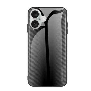 For iPhone 16 Plus Texture Gradient Glass TPU Phone Case(Black)