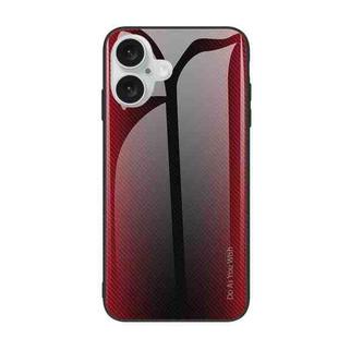 For iPhone 16 Texture Gradient Glass TPU Phone Case(Red)