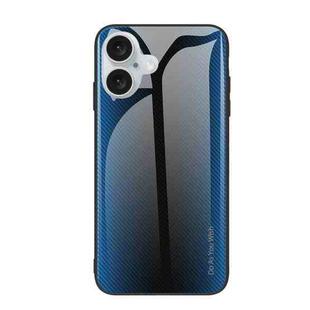 For iPhone 16 Texture Gradient Glass TPU Phone Case(Blue)