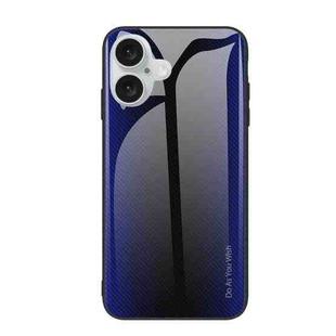 For iPhone 16 Texture Gradient Glass TPU Phone Case(Dark Blue)