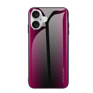 For iPhone 16 Texture Gradient Glass TPU Phone Case(Rose Red)