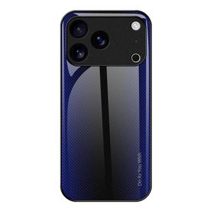 For iPhone 17 Pro Texture Gradient Glass TPU Phone Case(Dark Blue)
