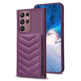 For Samsung Galaxy S22 Ultra 5G BF26 Wave Pattern Card Bag Holder Phone Case(Dark Purple)