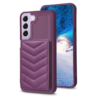 For Samsung Galaxy S21 FE 5G BF26 Wave Pattern Card Bag Holder Phone Case(Dark Purple)