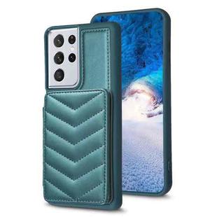 For Samsung Galaxy S21 Ultra 5G BF26 Wave Pattern Card Bag Holder Phone Case(Green)