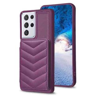 For Samsung Galaxy S21 Ultra 5G BF26 Wave Pattern Card Bag Holder Phone Case(Dark Purple)