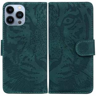 For iPhone 15 Pro Max Tiger Embossing Pattern Leather Phone Case(Green)