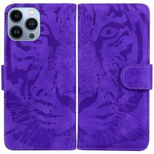 For iPhone 15 Pro Max Tiger Embossing Pattern Leather Phone Case(Purple)