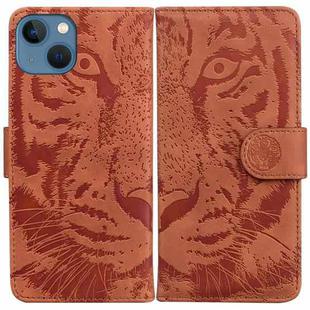 For iPhone 15 Plus Tiger Embossing Pattern Leather Phone Case(Brown)