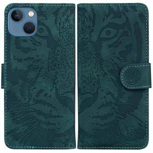 For iPhone 15 Tiger Embossing Pattern Leather Phone Case(Green)