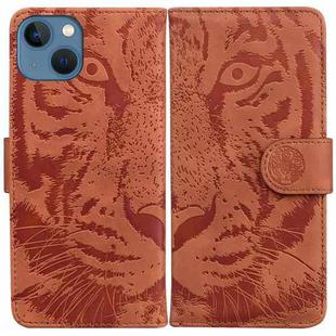 For iPhone 15 Tiger Embossing Pattern Leather Phone Case(Brown)