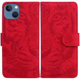 For iPhone 14 Plus Tiger Embossing Pattern Leather Phone Case(Red)