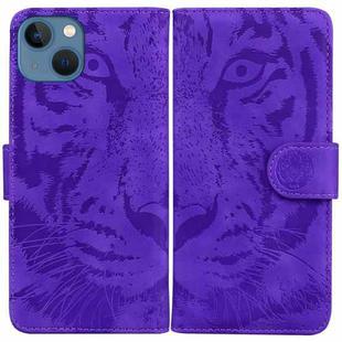 For iPhone 14 Plus Tiger Embossing Pattern Leather Phone Case(Purple)