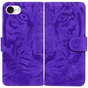 For iPhone SE 2024 Tiger Embossing Pattern Leather Phone Case(Purple)